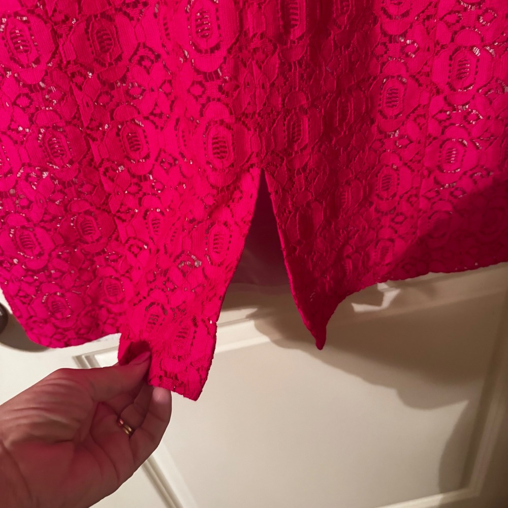 Preston & York Pink Lace Sheath Dress Short Sleeve Scoop Neck Fuchsia Size 10 - Picture 6 of 8